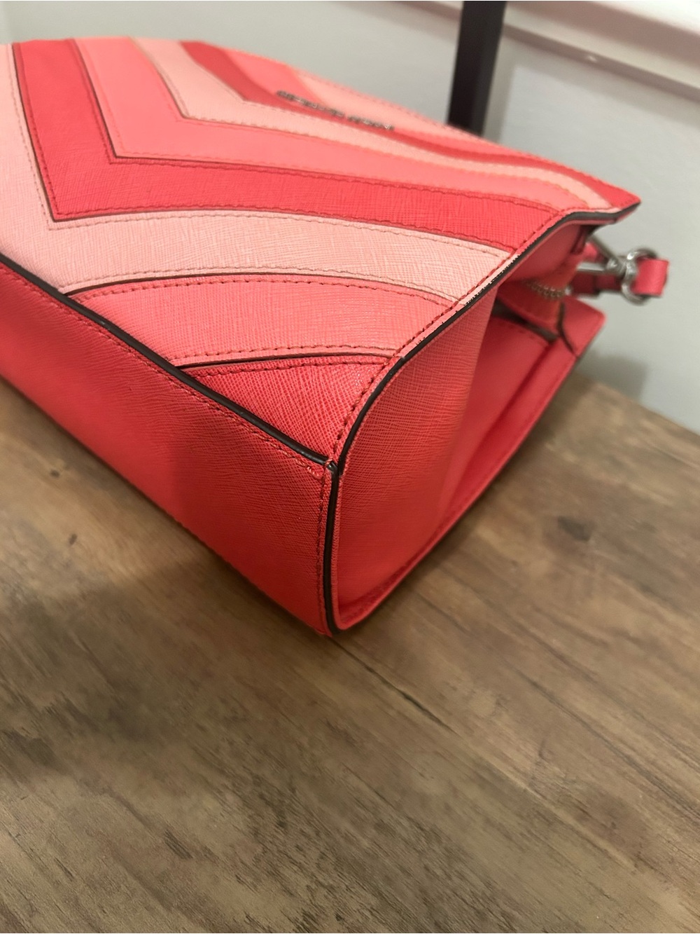 Michael Kors Coral and Pink Chevron Saffiano Leather Crossbody - Picture 4 of 9